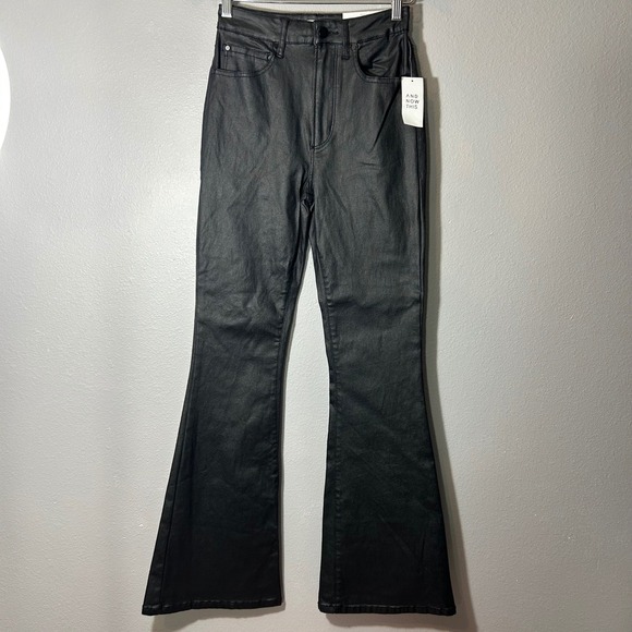 And Now This Coated Flare Leg Jeans High Rise Black Size 27 Faux Leather NWT - Picture 3 of 7